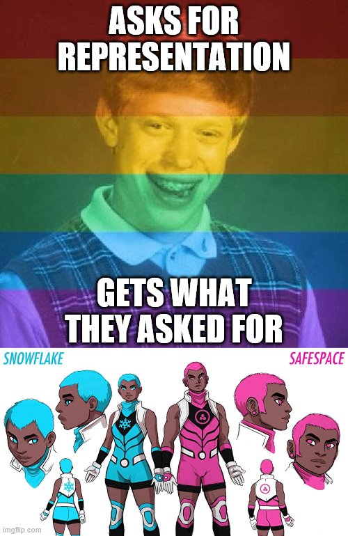 *Marvel Comics:* Is this a good idea? | ASKS FOR REPRESENTATION; GETS WHAT THEY ASKED FOR | image tagged in bad luck lgbt,marvel,bad luck brian | made w/ Imgflip meme maker