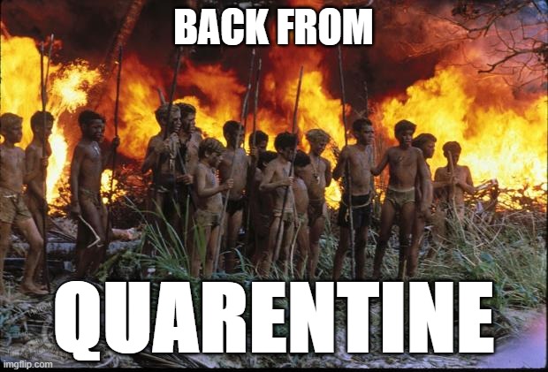 Lord of the flies | BACK FROM; QUARENTINE | image tagged in lord of the flies | made w/ Imgflip meme maker