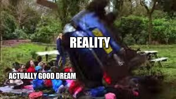 Car crushing children | REALITY; ACTUALLY GOOD DREAM | image tagged in car crushing children | made w/ Imgflip meme maker