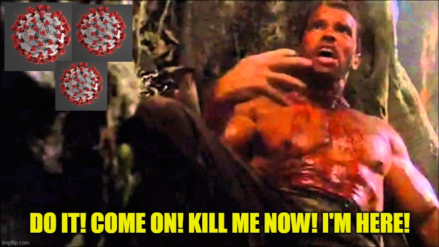 DO IT! COME ON! KILL ME NOW! I'M HERE! | image tagged in coronavirus,arnold schwarzenegger | made w/ Imgflip meme maker