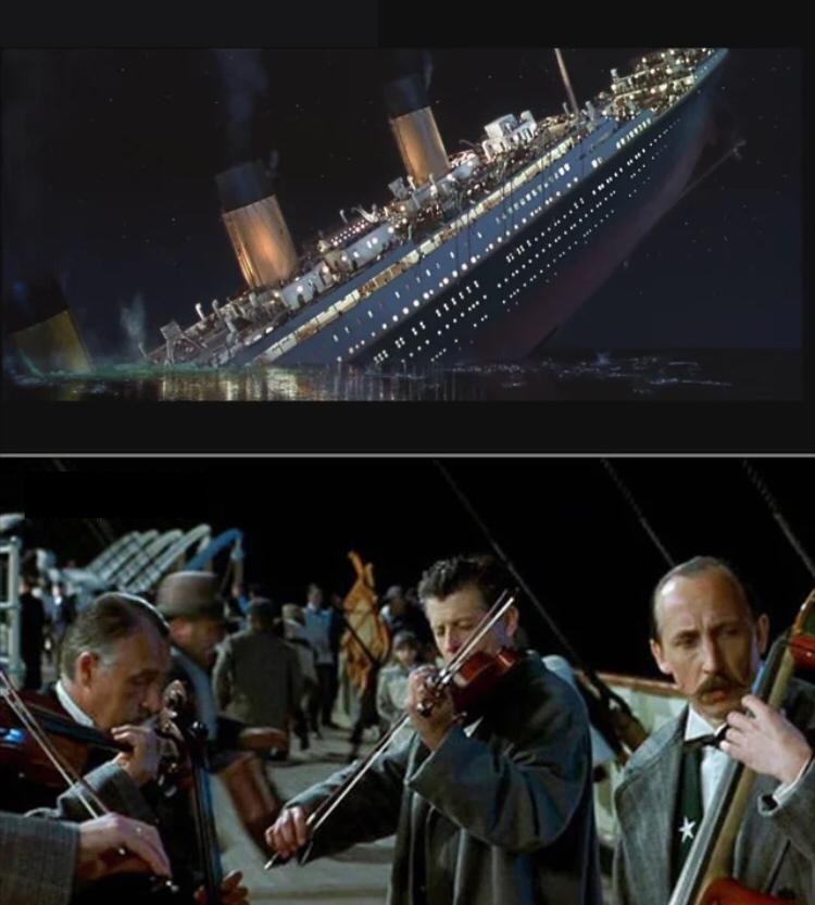 High Quality Titanic sinking, violinists Blank Meme Template