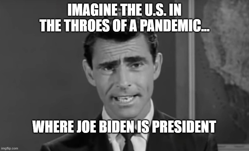 Twilight Zone | IMAGINE THE U.S. IN THE THROES OF A PANDEMIC... WHERE JOE BIDEN IS PRESIDENT | image tagged in rod serling imagine if you will | made w/ Imgflip meme maker