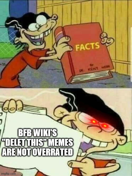 Double d facts book  | BFB WIKI'S "DELET THIS" MEMES ARE NOT OVERRATED | image tagged in double d facts book | made w/ Imgflip meme maker