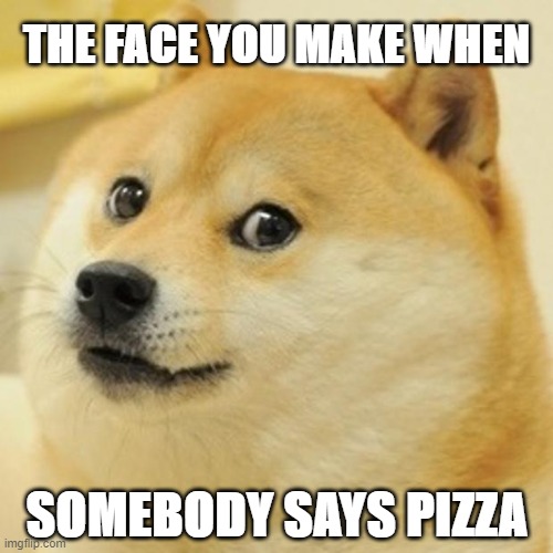 Doge Meme | THE FACE YOU MAKE WHEN; SOMEBODY SAYS PIZZA | image tagged in memes,doge | made w/ Imgflip meme maker