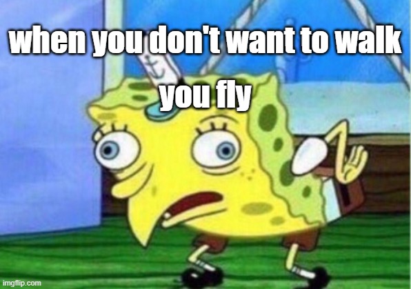 Mocking Spongebob | when you don't want to walk; you fly | image tagged in memes,mocking spongebob | made w/ Imgflip meme maker