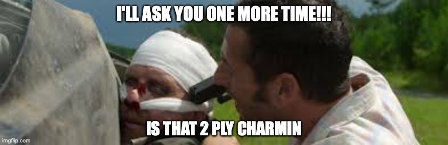 The Last Straw | I'LL ASK YOU ONE MORE TIME!!! IS THAT 2 PLY CHARMIN | image tagged in charmin,funny memes,coronavirus,toilet paper | made w/ Imgflip meme maker