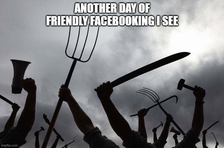 Social Media | ANOTHER DAY OF FRIENDLY FACEBOOKING I SEE | image tagged in social media | made w/ Imgflip meme maker