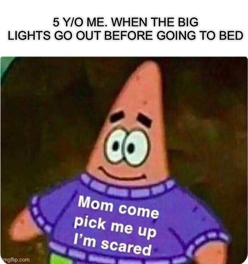 Idffffffffffk | 5 Y/O ME. WHEN THE BIG LIGHTS GO OUT BEFORE GOING TO BED | image tagged in mom come pick me up im scared | made w/ Imgflip meme maker