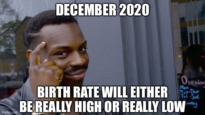 Roll Safe Think About It Meme | DECEMBER 2020; BIRTH RATE WILL EITHER BE REALLY HIGH OR REALLY LOW | image tagged in memes,roll safe think about it | made w/ Imgflip meme maker