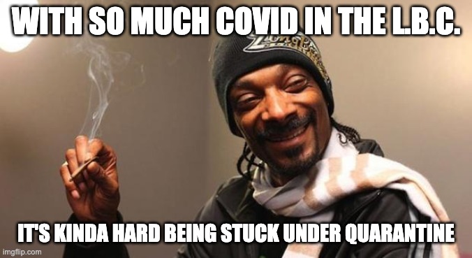 Snoop Dogg | WITH SO MUCH COVID IN THE L.B.C. IT'S KINDA HARD BEING STUCK UNDER QUARANTINE | image tagged in snoop dogg | made w/ Imgflip meme maker