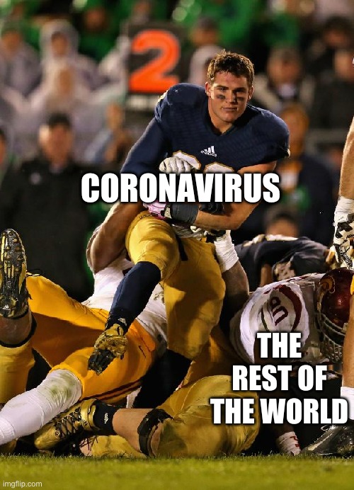 Photogenic College Football Player Meme | CORONAVIRUS; THE REST OF THE WORLD | image tagged in memes,photogenic college football player | made w/ Imgflip meme maker