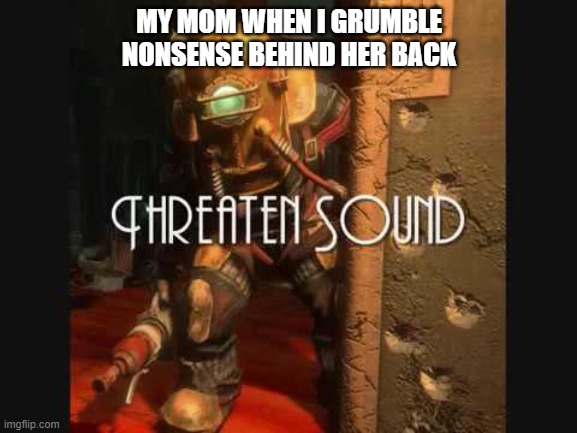 Bioshock | MY MOM WHEN I GRUMBLE NONSENSE BEHIND HER BACK | image tagged in bioshock | made w/ Imgflip meme maker