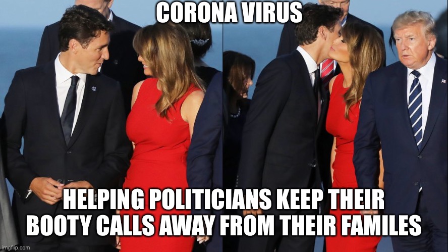 CORONA VIRUS; HELPING POLITICIANS KEEP THEIR BOOTY CALLS AWAY FROM THEIR FAMILES | image tagged in trudeau | made w/ Imgflip meme maker