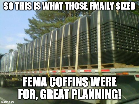 SO THIS IS WHAT THOSE FMAILY SIZED; FEMA COFFINS WERE FOR, GREAT PLANNING! | image tagged in coronavirus,corona virus,corona,5g,haarp,nanobots | made w/ Imgflip meme maker