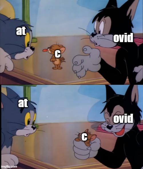 at; ovid; c; at; ovid; c | image tagged in tom and jerry | made w/ Imgflip meme maker
