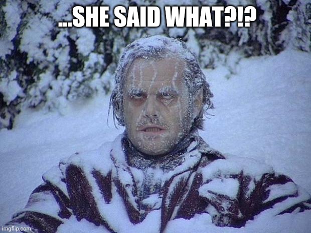 Jack Nicholson The Shining Snow Meme | ...SHE SAID WHAT?!? | image tagged in memes,jack nicholson the shining snow | made w/ Imgflip meme maker