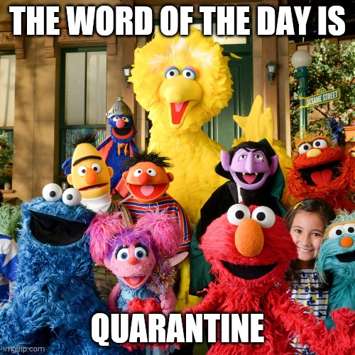 The word of the day is... | THE WORD OF THE DAY IS; QUARANTINE | image tagged in quarantine,sesame street,funny,coronavirus | made w/ Imgflip meme maker