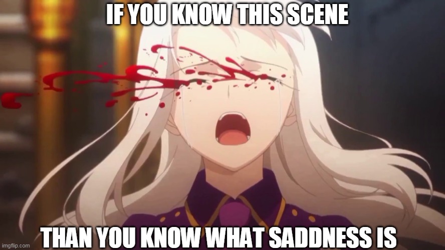 illiyasviel death | IF YOU KNOW THIS SCENE; THAN YOU KNOW WHAT SADDNESS IS | image tagged in fate/stay night | made w/ Imgflip meme maker