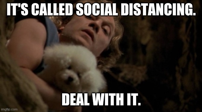 Silence of the lambs lotion | IT'S CALLED SOCIAL DISTANCING. DEAL WITH IT. | image tagged in silence of the lambs lotion | made w/ Imgflip meme maker