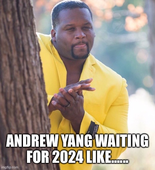 Black guy hiding behind tree | ANDREW YANG WAITING FOR 2024 LIKE...... | image tagged in black guy hiding behind tree | made w/ Imgflip meme maker