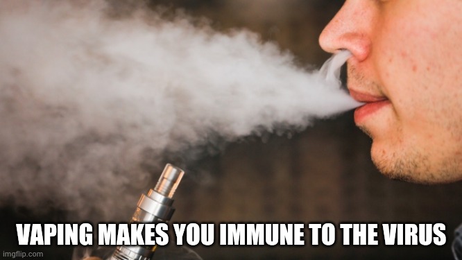 E-vape | VAPING MAKES YOU IMMUNE TO THE VIRUS | image tagged in e-vape | made w/ Imgflip meme maker