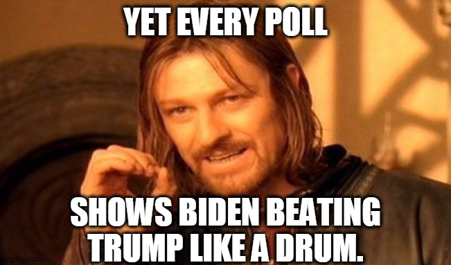 One Does Not Simply Meme | YET EVERY POLL SHOWS BIDEN BEATING TRUMP LIKE A DRUM. | image tagged in memes,one does not simply | made w/ Imgflip meme maker