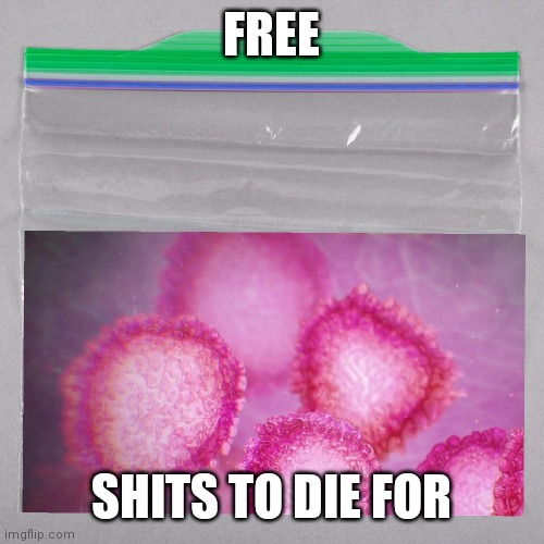 FREE; SHITS TO DIE FOR | image tagged in coronavirus | made w/ Imgflip meme maker