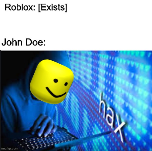 Roblox memes #7 | Roblox: [Exists]; John Doe: | image tagged in hax | made w/ Imgflip meme maker