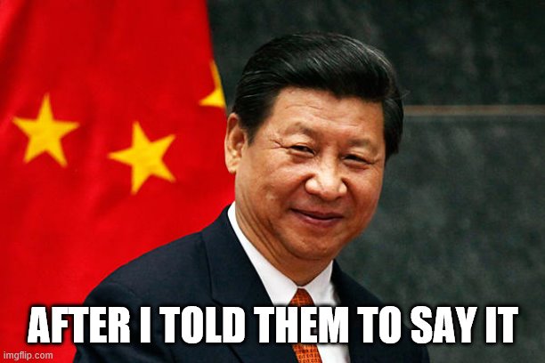 Xi Jinping | AFTER I TOLD THEM TO SAY IT | image tagged in xi jinping | made w/ Imgflip meme maker