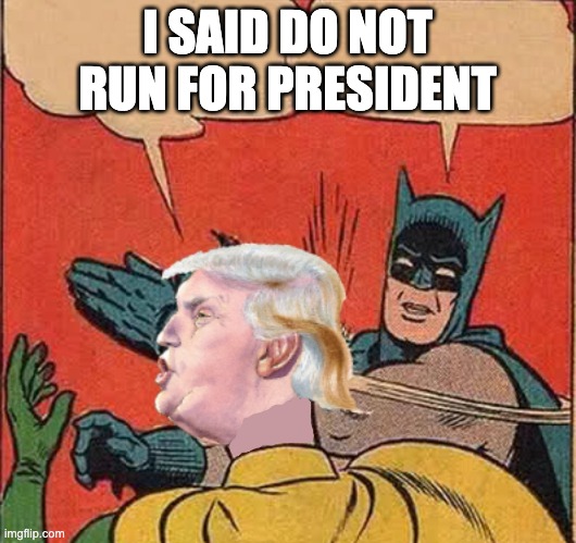 Batman slappingTrump | I SAID DO NOT RUN FOR PRESIDENT | image tagged in batman slappingtrump | made w/ Imgflip meme maker