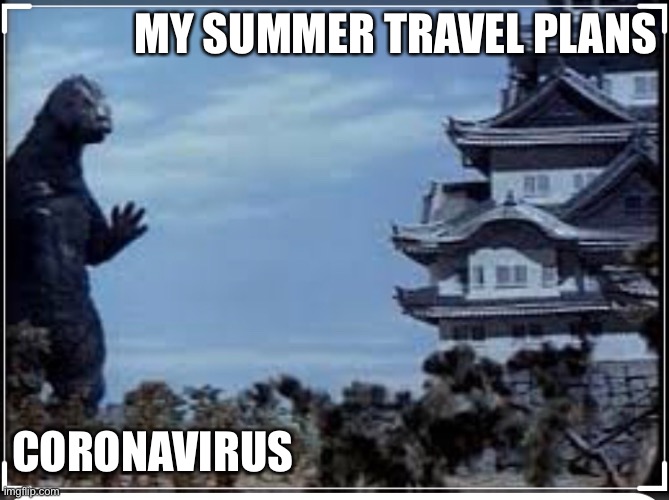 MY SUMMER TRAVEL PLANS; CORONAVIRUS | image tagged in godzilla | made w/ Imgflip meme maker