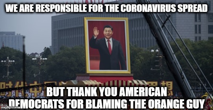 Heck, Democrats are a greater danger to America than any of these crazy foreign governments. Yeah, I said it! | WE ARE RESPONSIBLE FOR THE CORONAVIRUS SPREAD; BUT THANK YOU AMERICAN DEMOCRATS FOR BLAMING THE ORANGE GUY | image tagged in democrats,democratic party,covid-19,coronavirus,china,made in china | made w/ Imgflip meme maker
