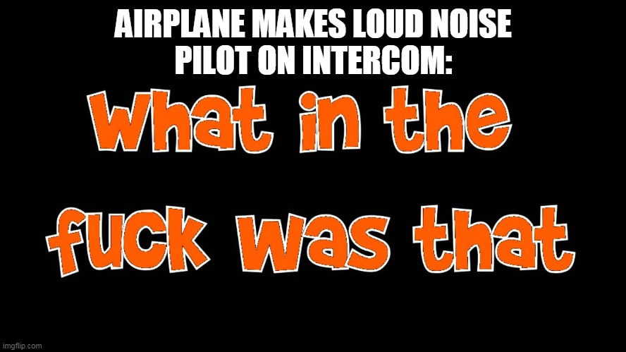 AIRPLANE MAKES LOUD NOISE
PILOT ON INTERCOM: | made w/ Imgflip meme maker