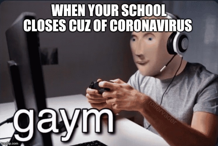 Gaym | WHEN YOUR SCHOOL CLOSES CUZ OF CORONAVIRUS | image tagged in gaym | made w/ Imgflip meme maker