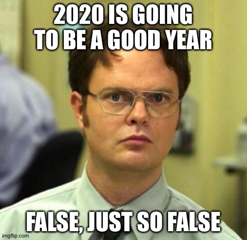 False | 2020 IS GOING TO BE A GOOD YEAR; FALSE, JUST SO FALSE | image tagged in false | made w/ Imgflip meme maker