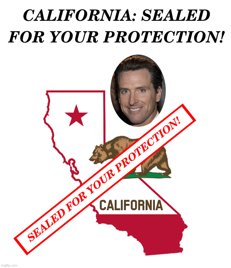 California: Sealed For Your Protection! | image tagged in california,gavin newsom,democrats,coronavirus,government,shutdown | made w/ Imgflip meme maker