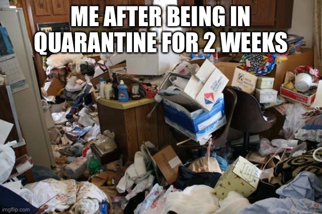Dirty house | ME AFTER BEING IN QUARANTINE FOR 2 WEEKS | image tagged in dirty house | made w/ Imgflip meme maker