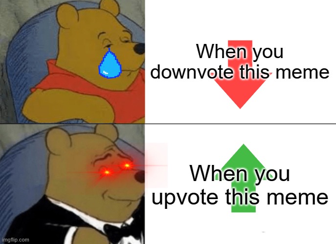 Tuxedo Winnie The Pooh | When you downvote this meme; When you upvote this meme | image tagged in memes,tuxedo winnie the pooh | made w/ Imgflip meme maker