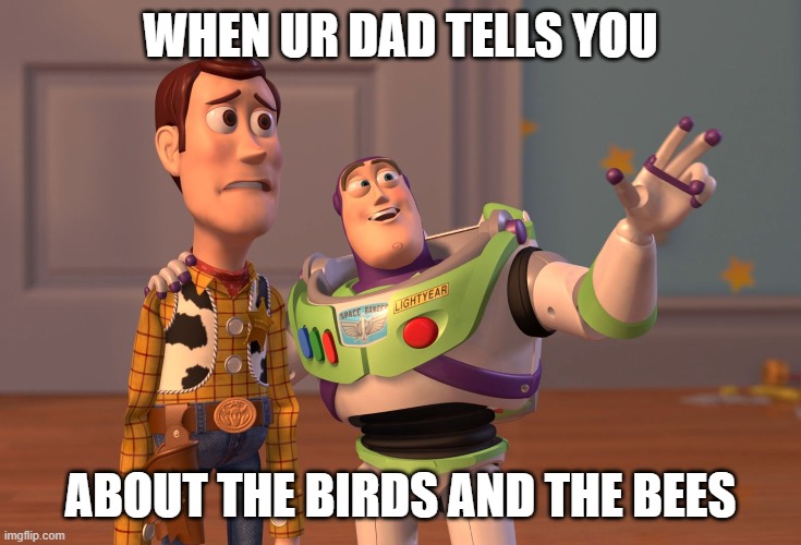 X, X Everywhere Meme | WHEN UR DAD TELLS YOU; ABOUT THE BIRDS AND THE BEES | image tagged in memes,x x everywhere | made w/ Imgflip meme maker