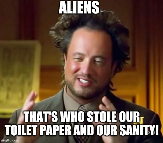 Ancient Aliens Meme | ALIENS; THAT'S WHO STOLE OUR TOILET PAPER AND OUR SANITY! | image tagged in memes,ancient aliens | made w/ Imgflip meme maker