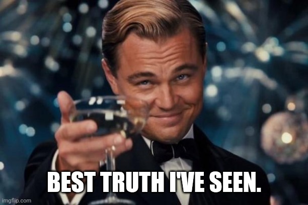 Leonardo Dicaprio Cheers Meme | BEST TRUTH I'VE SEEN. | image tagged in memes,leonardo dicaprio cheers | made w/ Imgflip meme maker