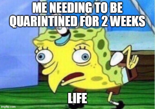 Mocking Spongebob Meme | ME NEEDING TO BE QUARINTINED FOR 2 WEEKS; LIFE | image tagged in memes,mocking spongebob | made w/ Imgflip meme maker