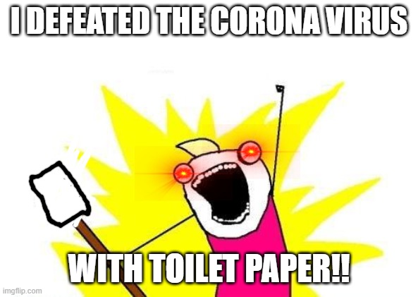 X All The Y | I DEFEATED THE CORONA VIRUS; WITH TOILET PAPER!! | image tagged in memes,x all the y | made w/ Imgflip meme maker