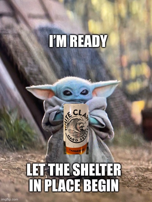 BABY YODA TEA | I’M READY; LET THE SHELTER IN PLACE BEGIN | image tagged in baby yoda tea | made w/ Imgflip meme maker