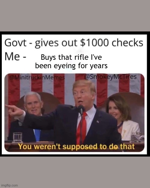 Buys that rifle I've been eyeing for years | image tagged in trump | made w/ Imgflip meme maker