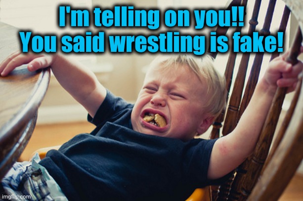 Toddler Tantrum | I'm telling on you!! You said wrestling is fake! | image tagged in toddler tantrum | made w/ Imgflip meme maker