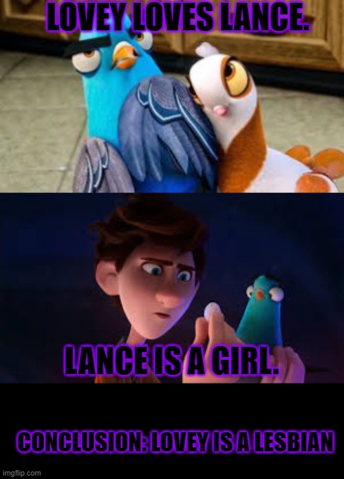 LOVEY LOVES LANCE. LANCE IS A GIRL. CONCLUSION: LOVEY IS A LESBIAN | image tagged in spies,gender | made w/ Imgflip meme maker
