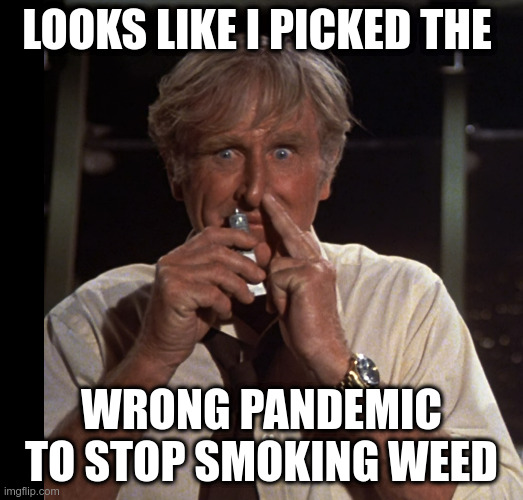 Looks like I picked the wrong week to stop sniffing glue | LOOKS LIKE I PICKED THE; WRONG PANDEMIC TO STOP SMOKING WEED | image tagged in looks like i picked the wrong week to stop sniffing glue | made w/ Imgflip meme maker