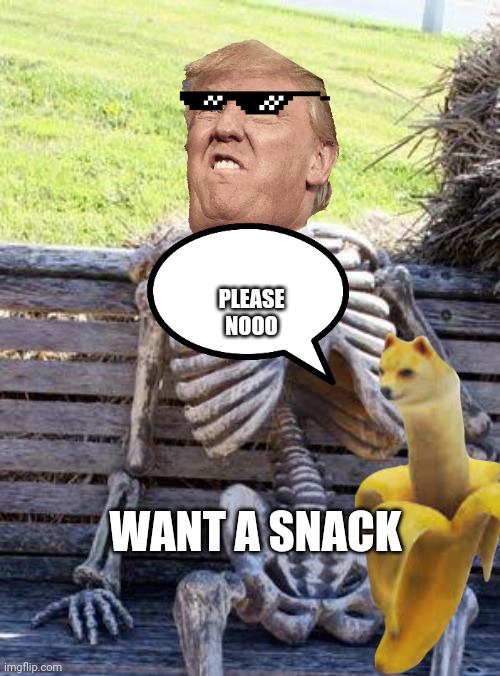 Waiting Skeleton | PLEASE NOOO; WANT A SNACK | image tagged in memes,waiting skeleton | made w/ Imgflip meme maker