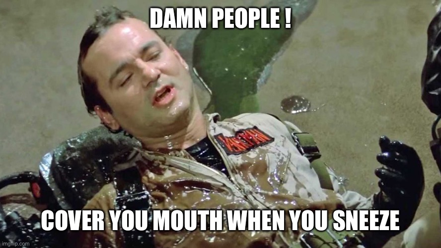 Ghostbusters slime | DAMN PEOPLE ! COVER YOU MOUTH WHEN YOU SNEEZE | image tagged in ghostbusters slime | made w/ Imgflip meme maker